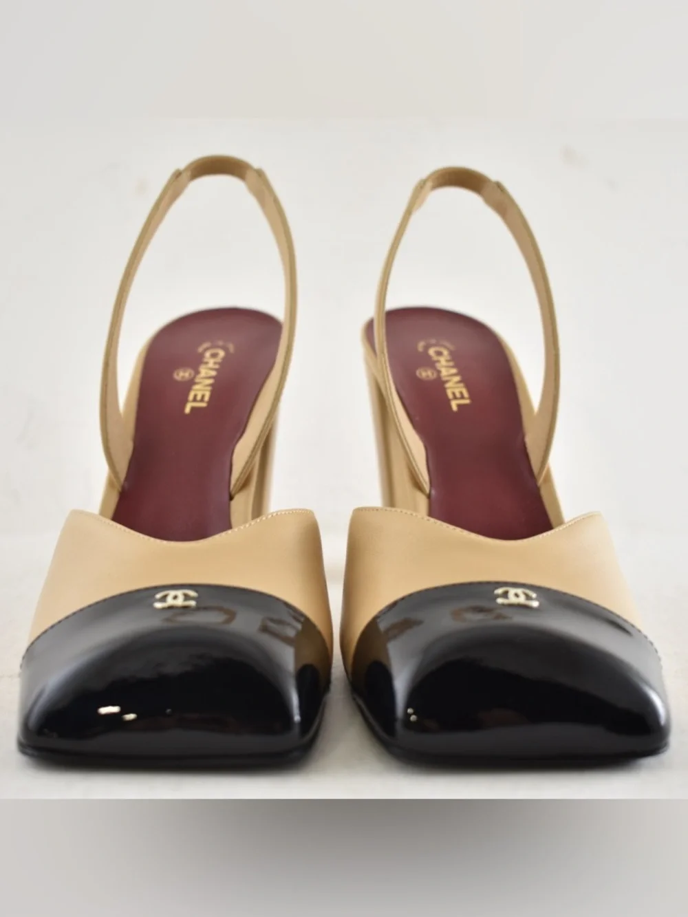 Chanel 26S Blazy Beige Black Square Toe Sling CC Slingback Block Heel Pump 40 - Picture 8 of 16